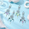 4Pcs Woven Net/Web with Wing Alloy & Synthetic Turquoise Cross Round Pendant Decoration HJEW-JM03055-2