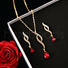 Teardrop Alloy with Rhinestone Pendant Necklace & Stud Dangle Earring FS-WGF5802-04-1