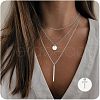 3Pcs Simple Style Brass Coin Letter Rectangle Pendant 3 Layer Necklaces FS-WG4BDA4-41-1