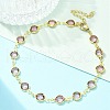 304 Stainless Steel Flat Round Acrylic Rhinestone Cup Chain Anklets for Women AJEW-B031-02G-01-1