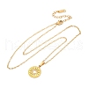 Flat Round with Heart 304 Stainless Steel Pendant Necklaces NJEW-H059-15G-4
