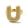 Letter Brass Micro Pave Clear Cubic Zirconia Open Cuff Ring for Women RJEW-N046-03U-G-2