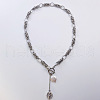 Stainless Steel Oval Virgin Mary & Flat Round Baroque Natural Freshwater Pearl Pendant Necklaces FS-WG7A760-01-5