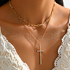 Fashionable Iron & Clear Glass Rhinestone Double-Layer Cross Pendant Necklaces for Women XJ4228-1
