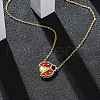 304 Stainless Steel Dark Red Enamel Ladybug Pendant Cable Chain Necklaces for Women NJEW-U032-07G-01-1