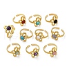 316 Stainless Steel with Natural Mixed Gemstone Cuff Rings RJEW-Z098-01G-09-4