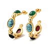 304 Stainless Steel Synthetic Turquoise & Synthetic Agate Stud Earrings EJEW-M105-01G-3