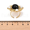 304 Stainless Steel with Natural Gemstone and Plastic Imitation Pearl Adjustable Cuff Rings for Women RJEW-Z096-02G-03-3