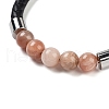 Natural Sunstone Round Bead Braided Leather Cord Bracelets for Men Women BJEW-A009-11P-04-2