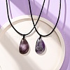 Natural & Synthetic Mixed Gemstone Teardrop Pendant Black Waxed Cord Adjustable Necklaces NJEW-G169-01-3