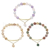 3Pcs Natural Indian Agate & Citrine & Aquamarine & Rose Quartz & Amethyst Round Beaded Bracelets BJEW-JB11925-2