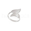 304 Stainless Steel Leaf Open Cuff Ring for Women RJEW-S405-175P-2