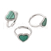 Heart Natural Malachite Adjustable Rings RJEW-Q817-05P-03-1