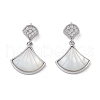 Brass & Shell & Clear Cubic Zirconia Pendants KK-G497-17P-1