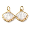 Brass Pave Natural White Shell Pendants X-KK-P308-05G-02-1