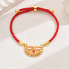Vintage Ethnic Style Adjustable Round Cord Silder Bracelets with Brass Rhinestone Link for WomenLink for Women PY7261-1-1