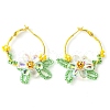 Woven Glass Flower Huggie Hoop Earring EJEW-MZ00235-05-1