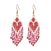 Heart Glass Seed Beaded Tassel Dangle Earrings for Women EJEW-MZ00201-01-1