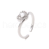 Clear Cubic Zirconia Heart Open Cuff Ring RJEW-B028-08P-1