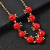 Teachers' Day Brass Red Enamel Fruit Link Chain Necklaces NJEW-K287-04B-G-3