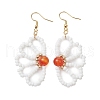 Flower Natural Carnelian & Glass Seed Beaded Dangle Earrings EJEW-TA00510-1
