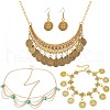 Alloy Rhinestone & Synthetic Turquoise Coin Jewelry Sets FS-WGB72F4-06-1