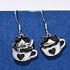 Brass Cat Shape Dangle Earrings EJEW-C130-02P-2