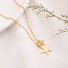 304 Stainless Steel Micro Pave Clear Cubic Zirconia Double Starfish Pendant Necklaces FS-WG2E0D3-01-4
