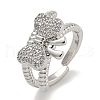 Bowknot Brass Micro Pave Cubic Zirconia Open Cuff Ring for Women RJEW-E296-11P-1