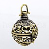 Round with Heart Brass Hollow Cage Pendants KK-P026-08AB-NR-1