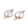Electroplated Natural Keshi Pearl Flat Round Connector Charms PEAR-S018-02C-03-2