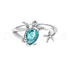 Brass Micro Pave Cubic Zirconia Sea Turtle & Starfish Cuff Ring PW-WGF4995-01-3