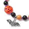 3Pcs 3 Styles Halloween Theme Baking Painted Glass & Natural Black Onyx(Dyed & Heated) & Synthetic Turquoise Round Beaded Stretch Bracelets BJEW-MZ00188-4