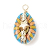 Printed Natural Cowrie Shell Copper Wire Wrapped Pendants PALLOY-JF03954-01-3
