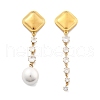 Rhombus 304 Stainless Steel Plastic Imitation Pearl Tassel Stud Earrings EJEW-M101-01G-2