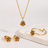 Stainless Steel Rose Pendant Necklaces & Stud Earrings & Cuff Ring Sets for Women UH3805-1-1