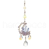 Wire Wrapped Natural Amethyst Chip & Brass Moon Pendant Decoration HJEW-TA00082-1