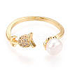 Mother's Day Jewellery Natural Pearl Open Cuff  Ring Micro Pave Clear Cubic Zirconia PEAR-N022-C07-2