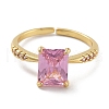 Mother's Day Rings Rectangle Rack Plating Brass Micro Pave Cubic Zirconia Solitaire Ring RJEW-Z059-10G-01-2