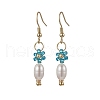 Mother's Day Jewellery Brass Glass Flower with Oval Dangle Earrings EJEW-MZ00442-4