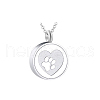 Stainless Steel Flat Round with Paw Print Urn Ashes Pendant Necklace BOTT-PW0005-18C-1