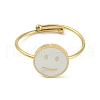 Ion Plating(IP) Flat Round with Smiling Face 304 Stainless Steel Enamel Ring RJEW-A038-12G-01-2