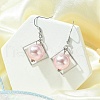 ABS Plastic Imitation Pearl with Rhombus Dangle Earrings EJEW-JE05501-3