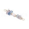 Natural Fluorite Chip & Natural Cultured Freshwater Pearl Rice Beaded Connector Charms PALLOY-JF03707-06-3