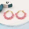 304 Stainless Steel & Bohemian Beaded Flower Hoop Earrings for Women EJEW-R001-02G-03-4