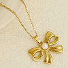 304 Stainless Steel Pave Natural Pearl Bowknot Pendant Necklaces NZ3169-2-4