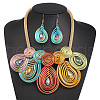 Aluminum Wire Wrapped Glass Beaded Pendant Necklaces & Dangle Earrings Sets WGF0899-01-1