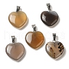 Heart Natural Grey Agate Pendants G-Q438-11-1