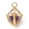Natural Tiger Eye(Dyed & Heated) & Handmade Glass Seed Beaded Round Pendants PALLOY-MZ00471-04-1