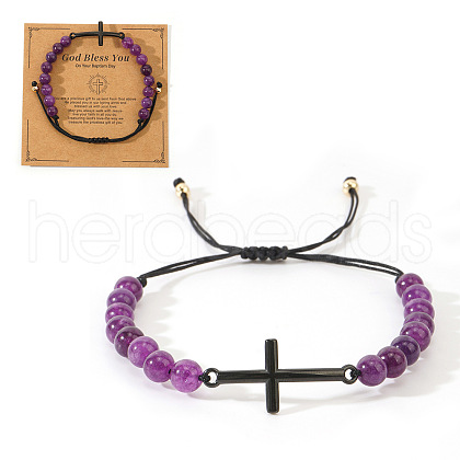 Natural Amethyst Beads Braided Bead Bracelets for Men FJ3912-6-1